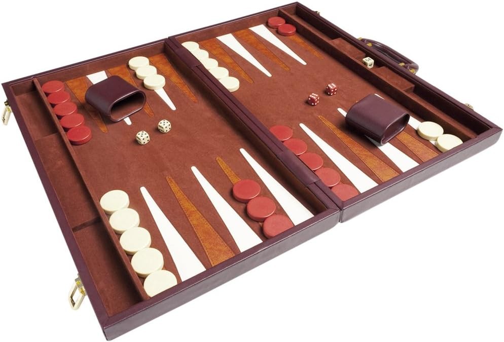Tournament Backgammon Set 50cm Leatherette Folding Board Luxury Strategy Game