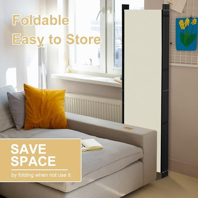 6-Panel Folding Room Divider 6ft Beige Privacy Screen Wall Partition Home Office
