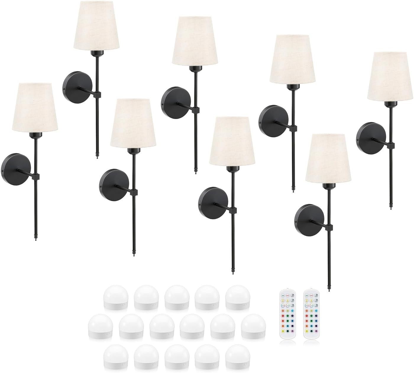 Wireless Wall Lights Set of 8 | 16 LED Pucks, Remote Control, No Wiring