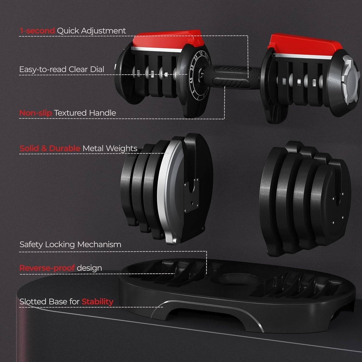 12.5kg Adjustable Dumbbell 11-in-1 One-Second Dial Anti-Slip Home Gym