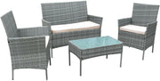 4pc Rattan Garden Furniture Set Patio Sofa Chairs Table Grey Outdoor