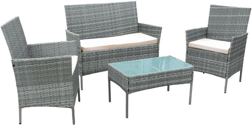 4pc Rattan Garden Furniture Set Patio Sofa Chairs Table Grey Outdoor