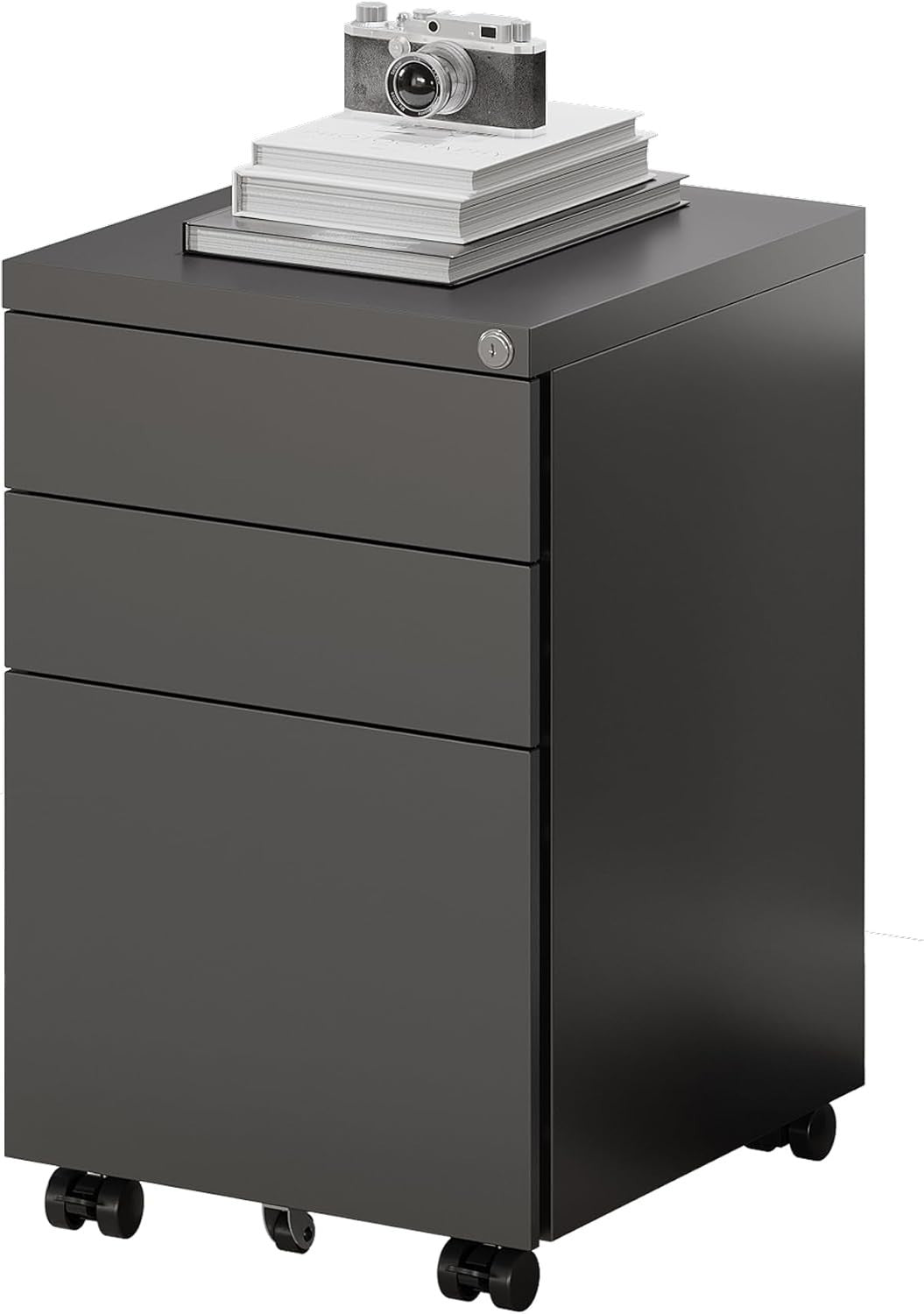 Black Mobile Filing Cabinet 3 Drawer Lockable Under Desk Steel