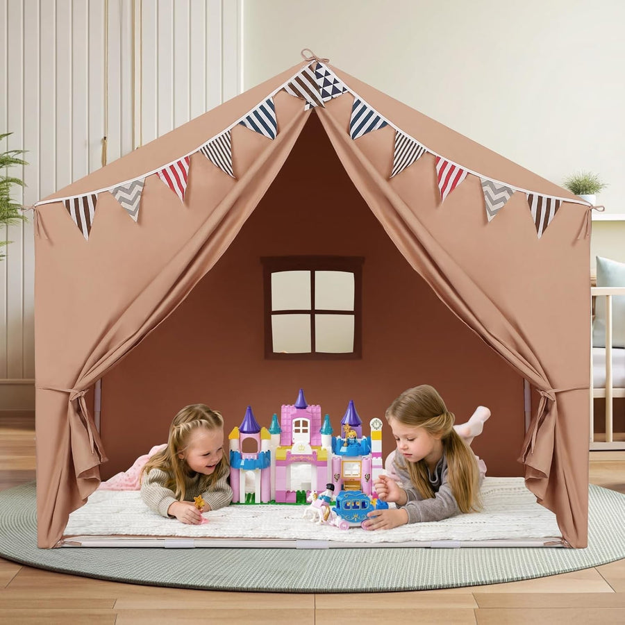 Large Kids Play Tent Indoor Outdoor Castle Bed Playhouse Brown