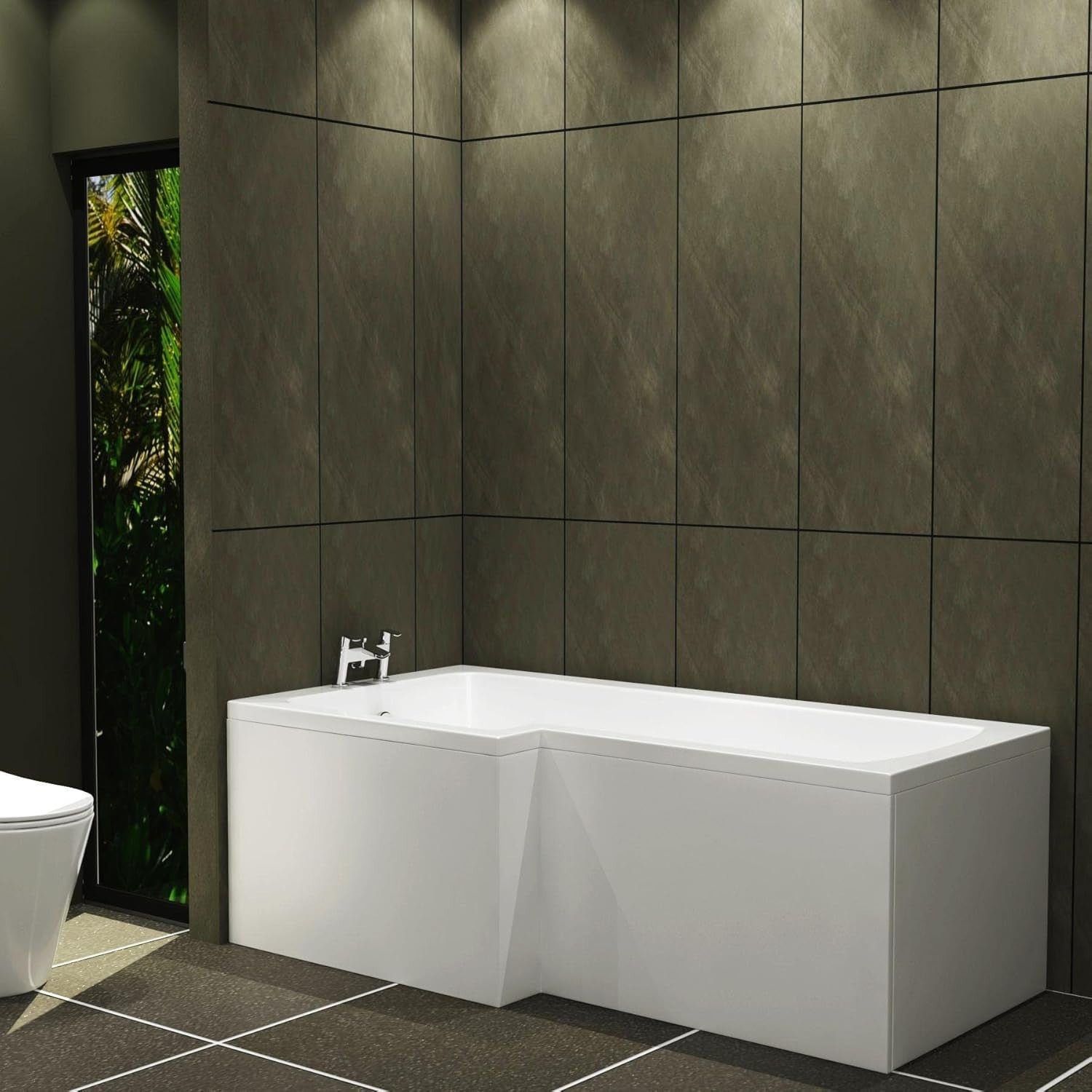 1600x850mm Left-Hand L-Shaped Shower Bath with Front Panel Acrylic