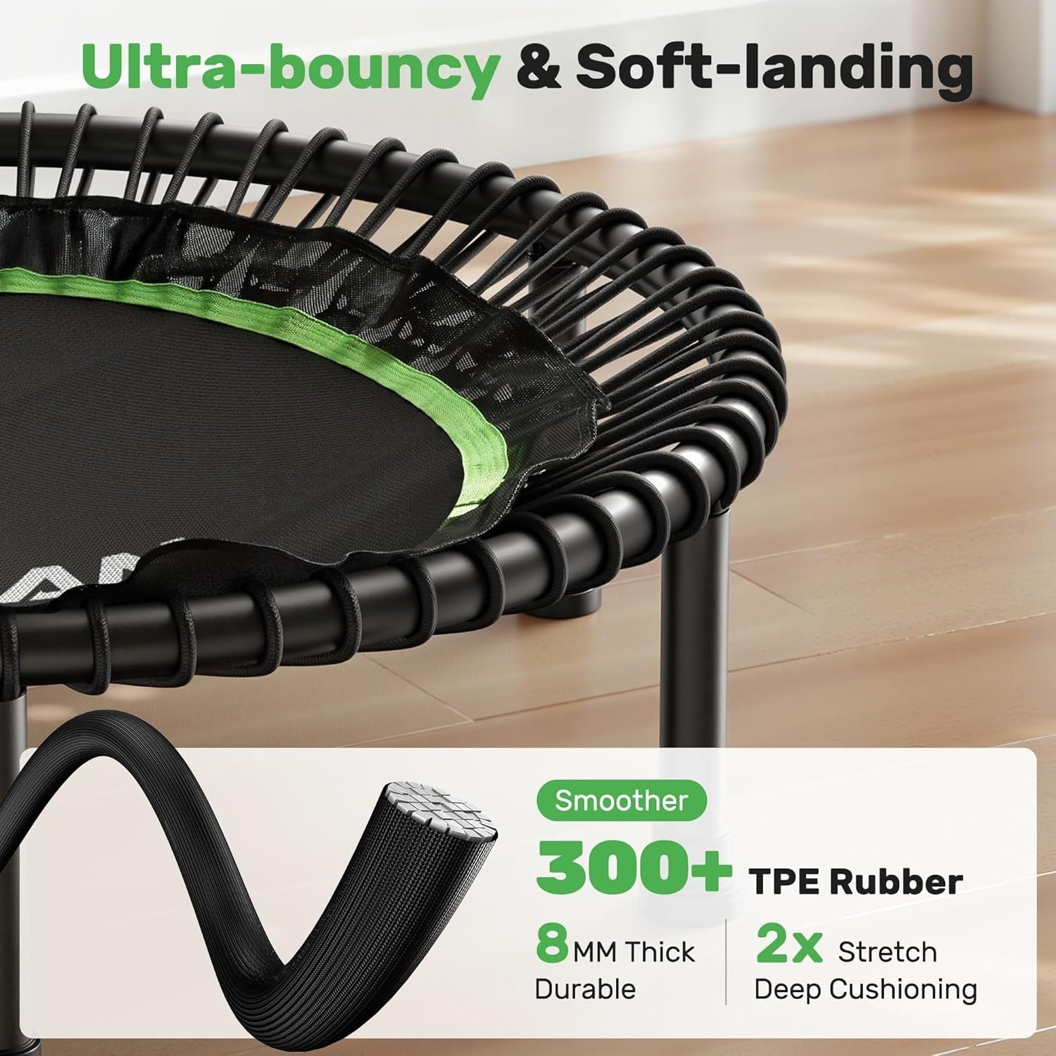 Heavy Duty Foldable Rebounder Trampoline Quiet Bungee Handle 204KG