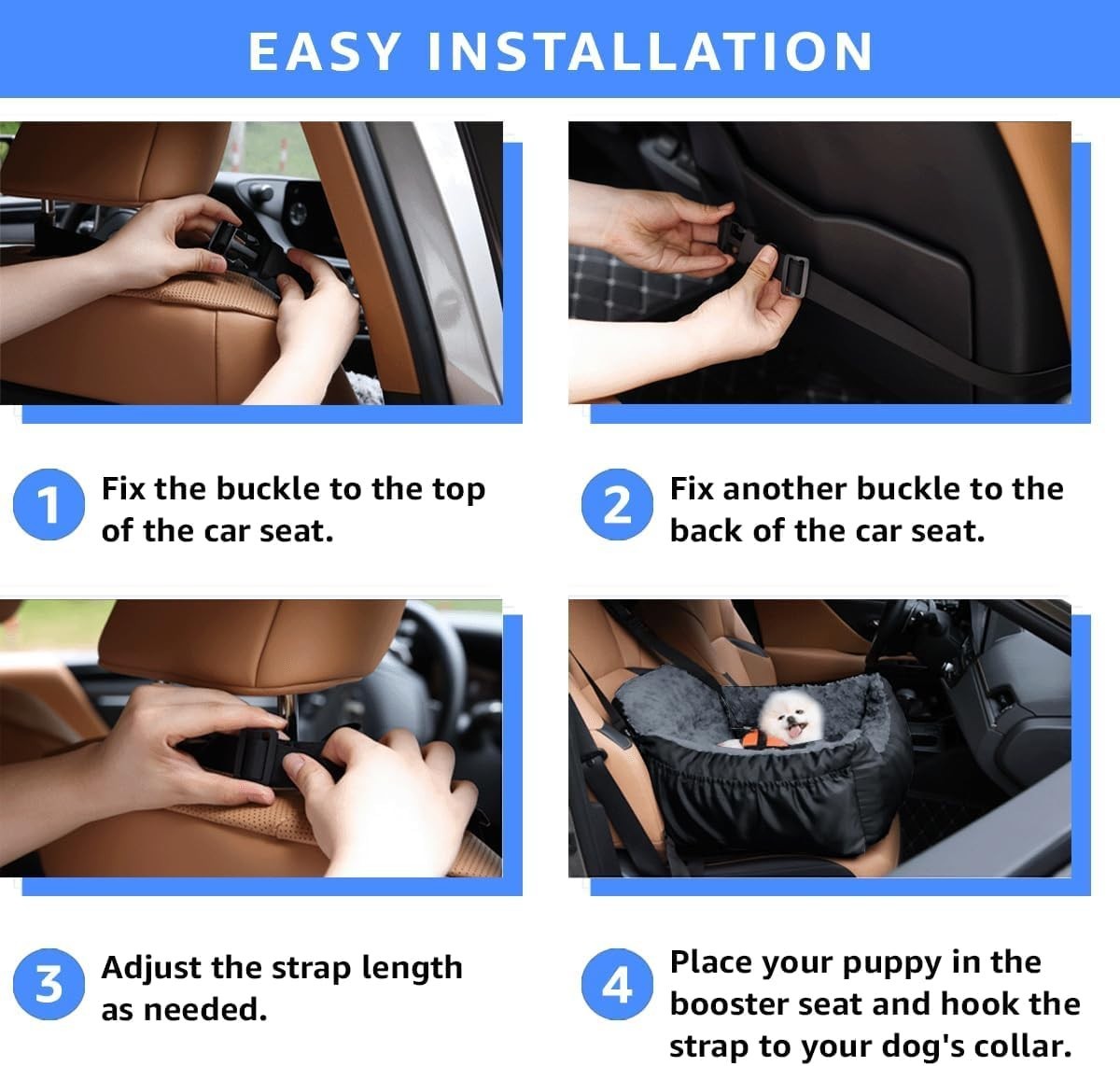 Luxury Dog Booster Car Seat Memory Foam Travel Bed Washable Black