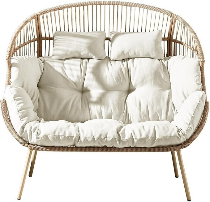 Double Egg Chair for 2 with Cushions – Indoor Outdoor Rattan Snug Seat Boho