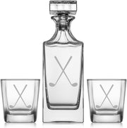 Whiskey Decanter Gift Set with 2 Old Fashioned Glasses Golf Club Design