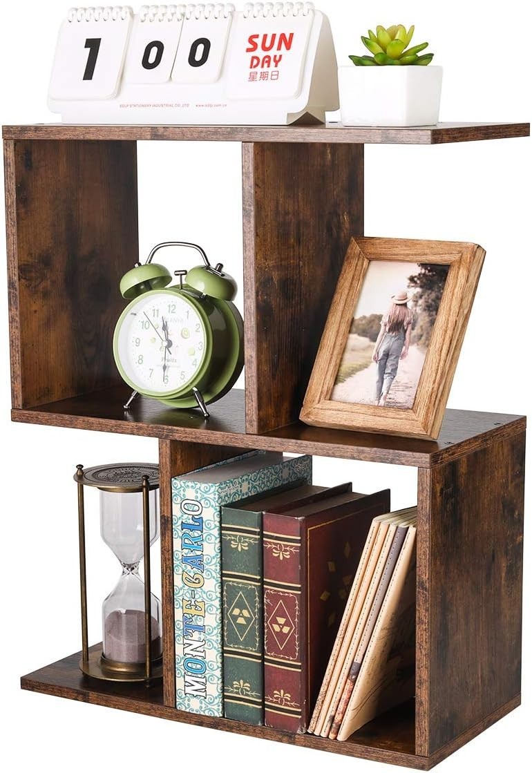 Adjustable Brown Desktop Bookshelf 3-Tier Desk Organizer Storage Shelf