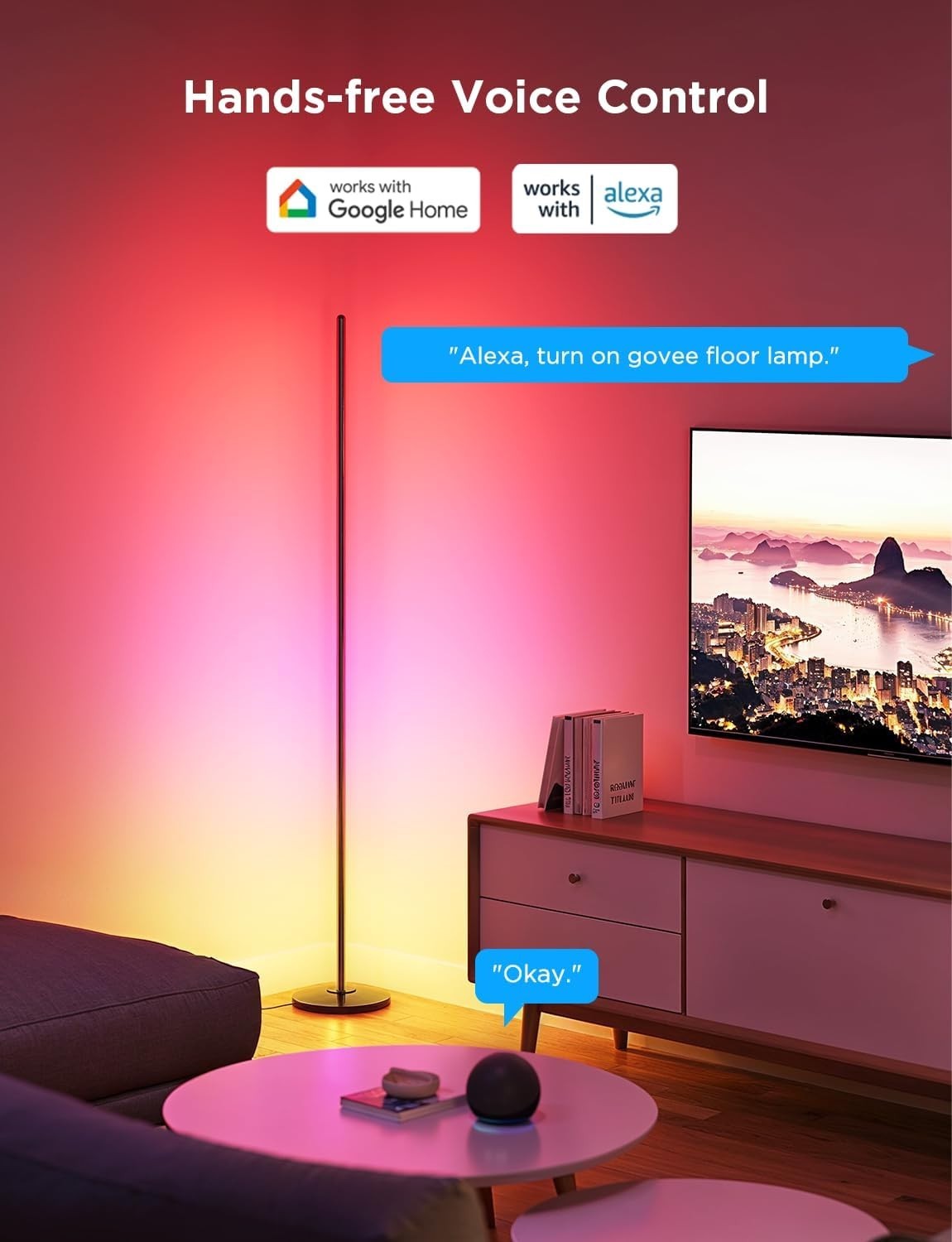 Smart RGB Corner Floor Lamp 2-Pack LED Mood Light Music Sync Alexa Control