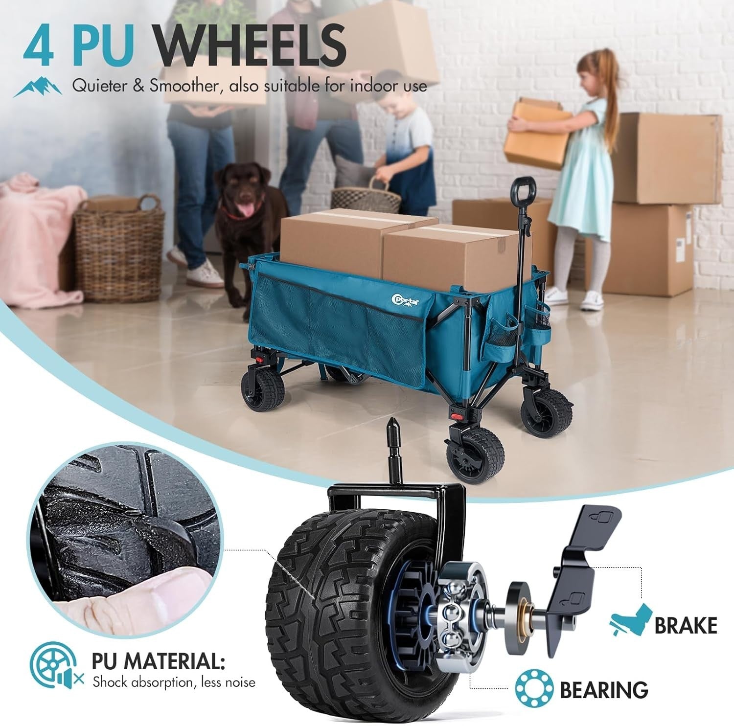Blue 300L Festival Trolley Heavy Duty Folding Wagon w/ Tailgate & Big Wheels