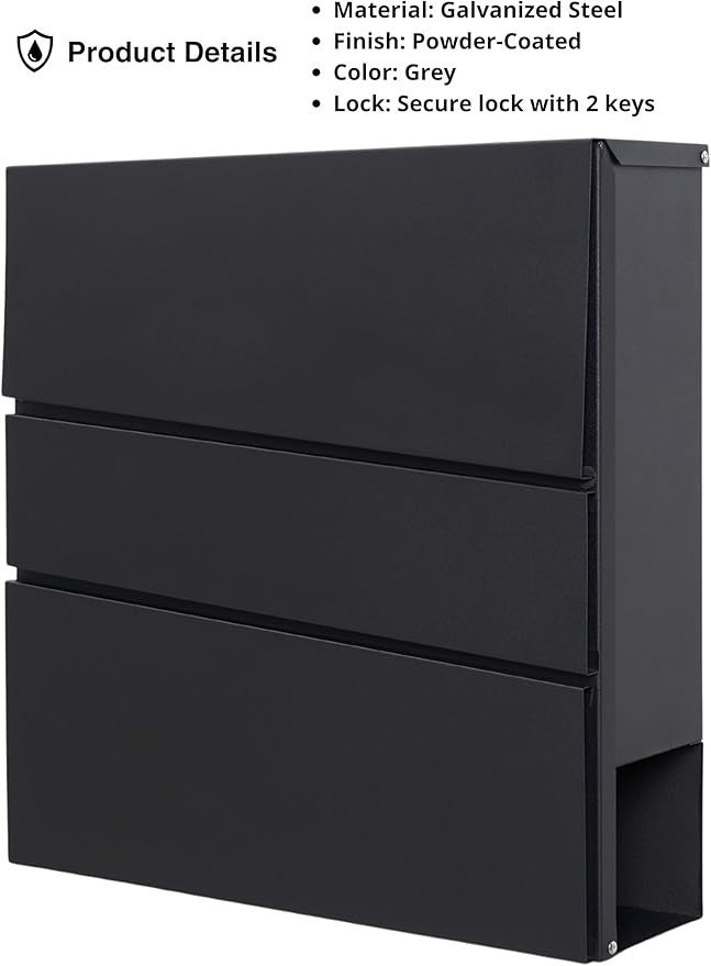 Lockable Wall Mounted Post Box with Keys – Steel Mailbox & Newspaper Holder