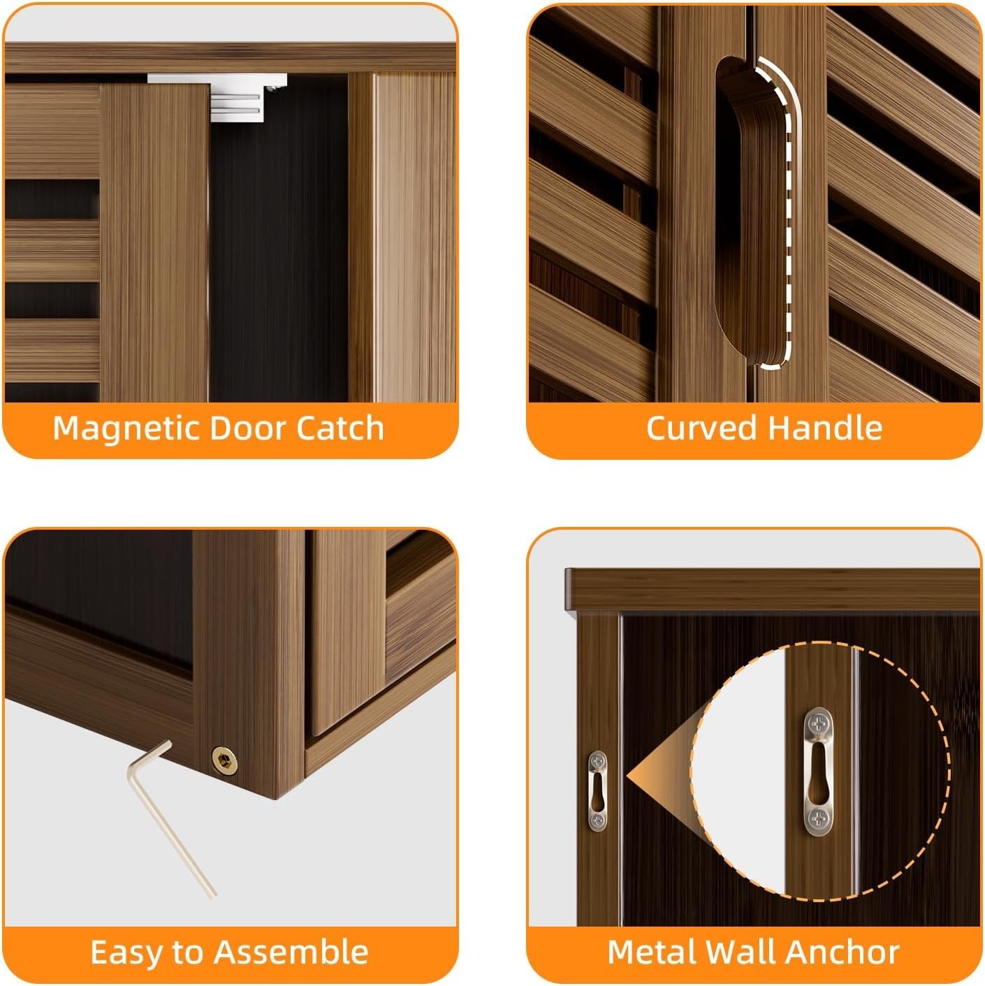 Bamboo Wall Mounted Bathroom Cabinet 2 Doors Adjustable Shelf Storage