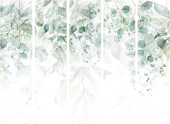 Green Leaf 5 Panel Room Divider 225x172cm Single Sided Folding Screen