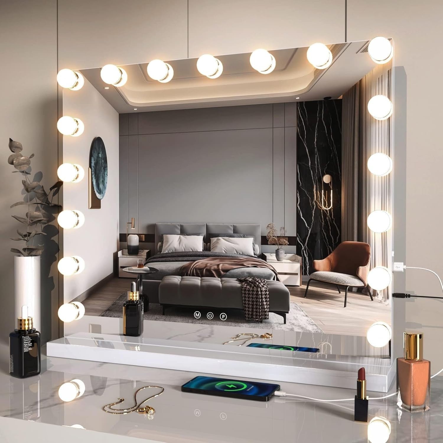 LED Makeup Vanity Mirror 60x50cm | 10X Magnification, USB Charging