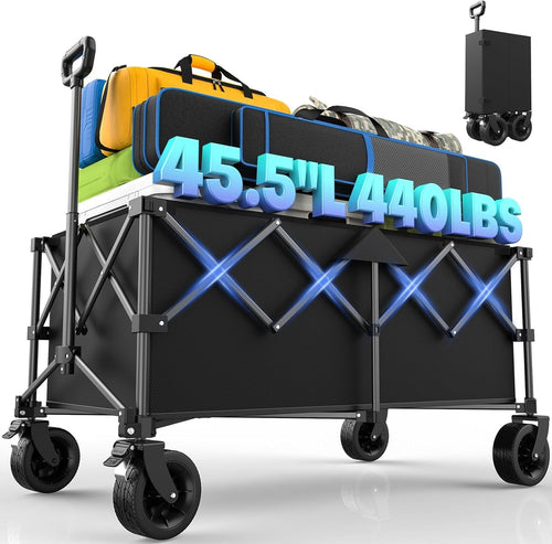 230L Heavy Duty Folding Trolley with Wheels & Adjustable Handle, Portable Wagon