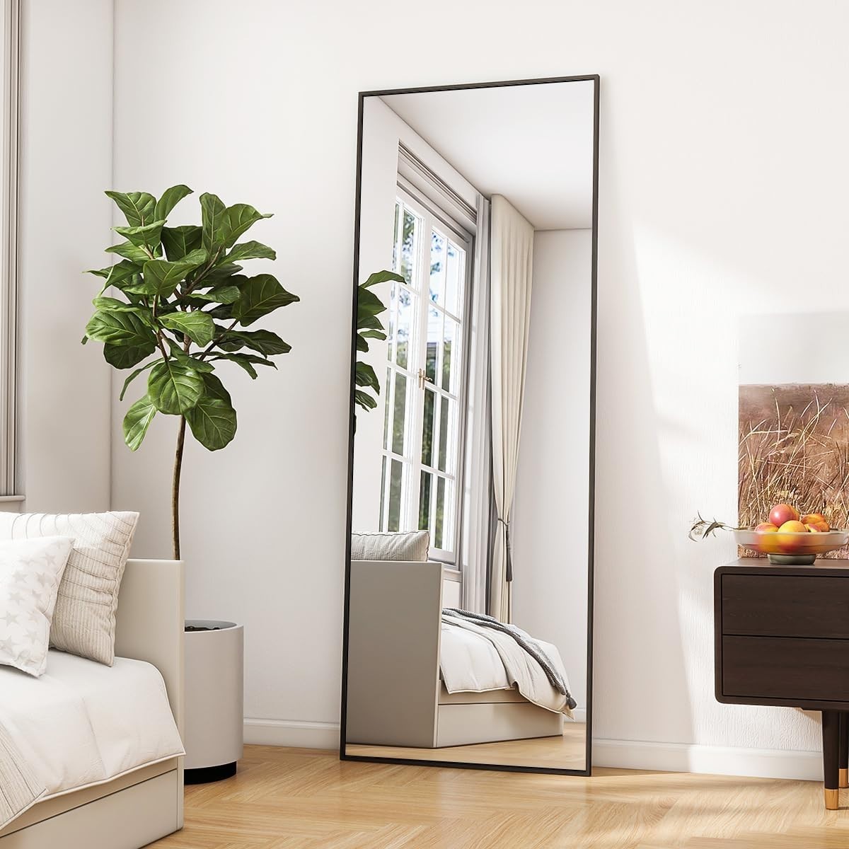 Full-Length Arch Mirror 163×53 cm Lean or Hang Black Slim Frame