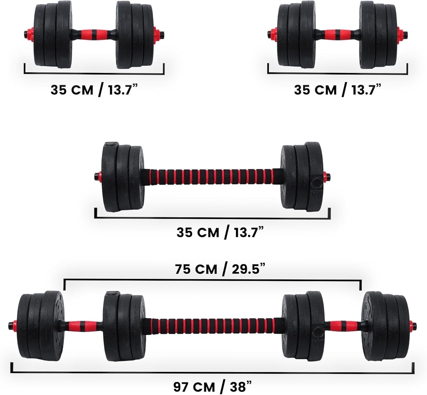 Adjustable Dumbbell Barbell Set 10–30kg Vinyl Weights Home Gym Training