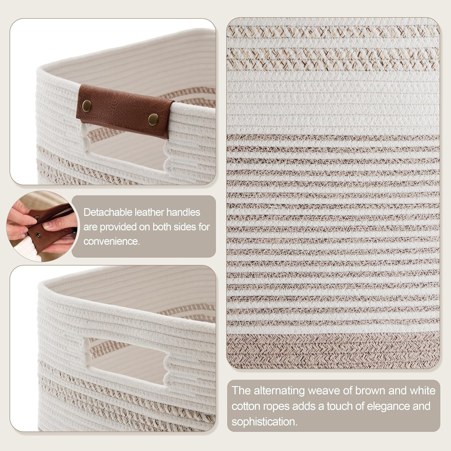 85L Large Woven Laundry Hamper with Handles, Tall Rope Basket for Blankets & Clo