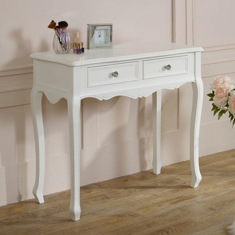 White Console Table Dressing Vanity Desk Wood 2 Drawer Shabby Chic Storage