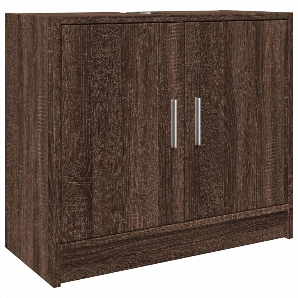 Modern Brown Oak Bathroom Sink Cabinet with 2 Doors – Moisture-Resistant Storage