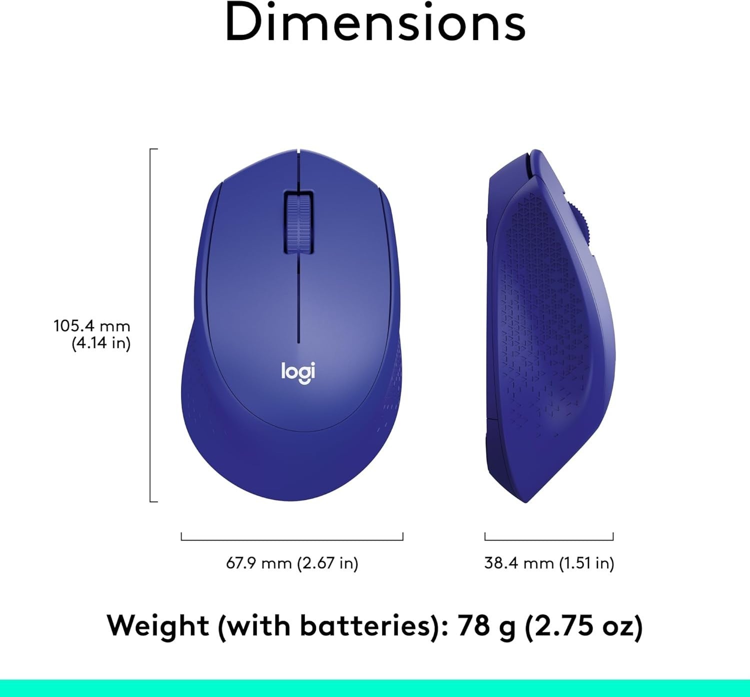 Silent Wireless Mouse USB Nano Receiver Ergonomic Lightweight Blue Laptop PC
