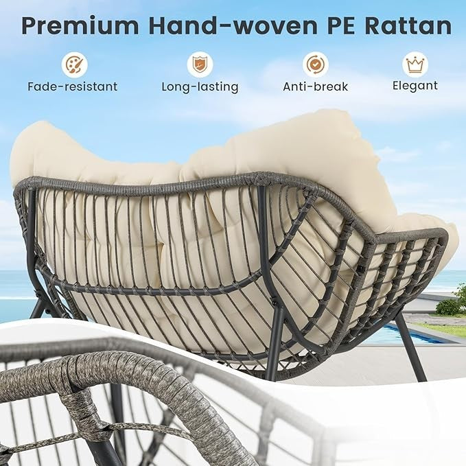 Oversized Rattan Egg Rocking Chair w/ Cushion Indoor Outdoor Patio Relax