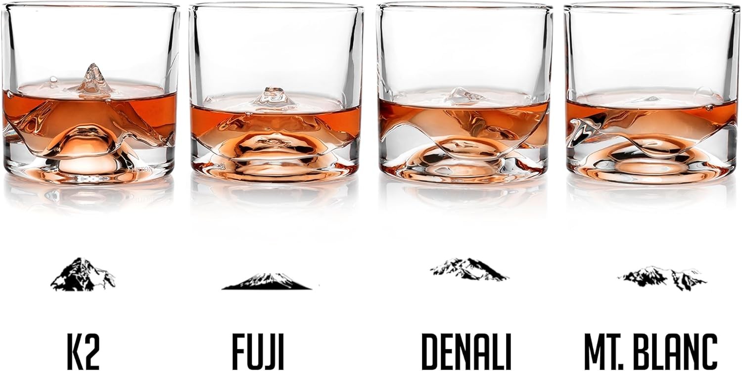 Mountain Peaks Whiskey Glasses Set of 4 – 250ml Freeze-Chill Crystal Tumblers