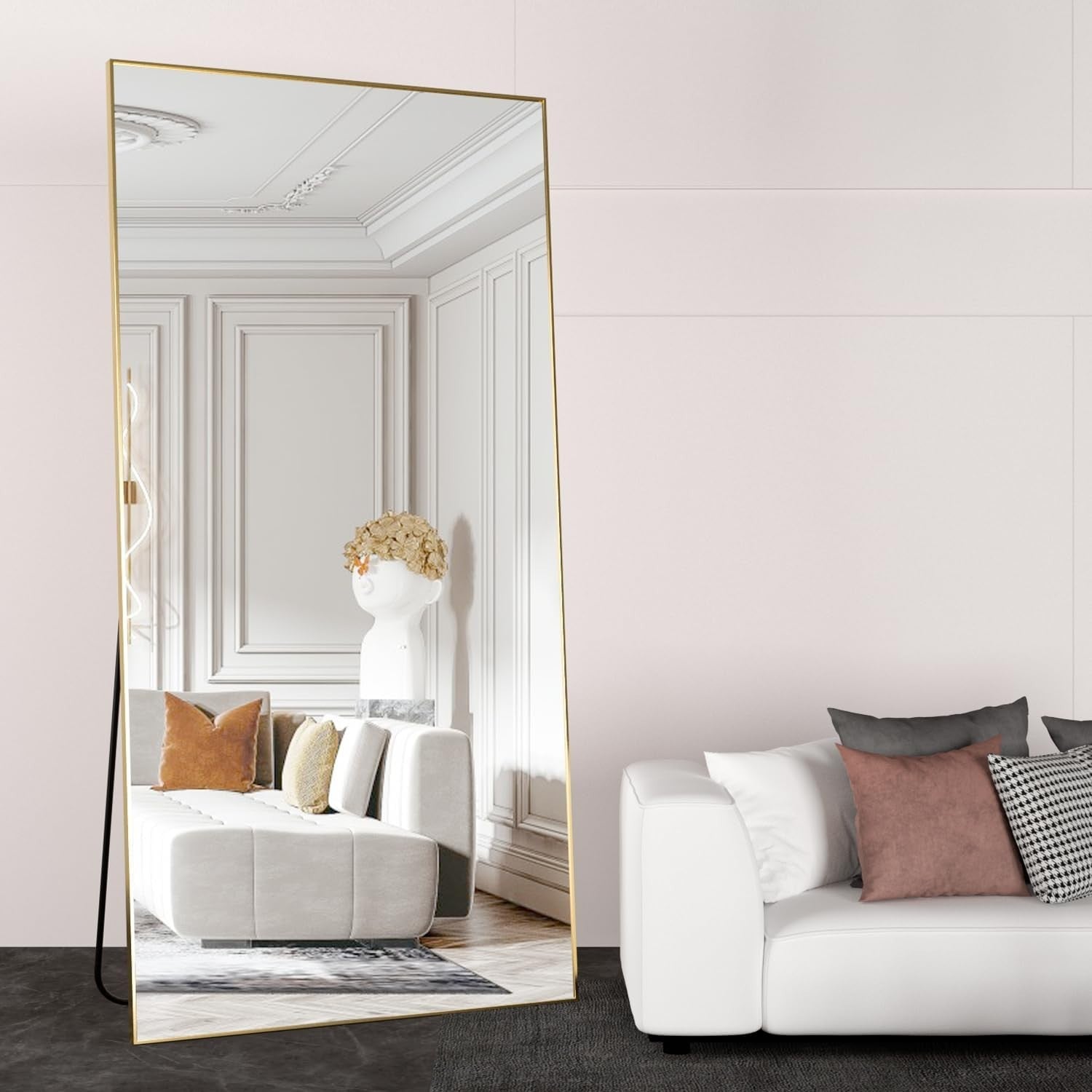 Full Length Floor Mirror 193x86cm Gold Frame, Lean or Hang, Crystal Clear