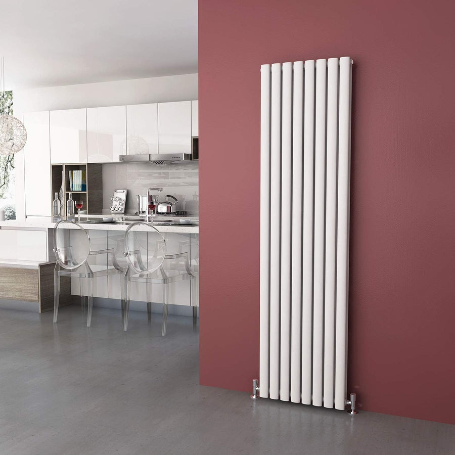 1800x480mm White Vertical Double Oval Panel Designer Radiator Heater