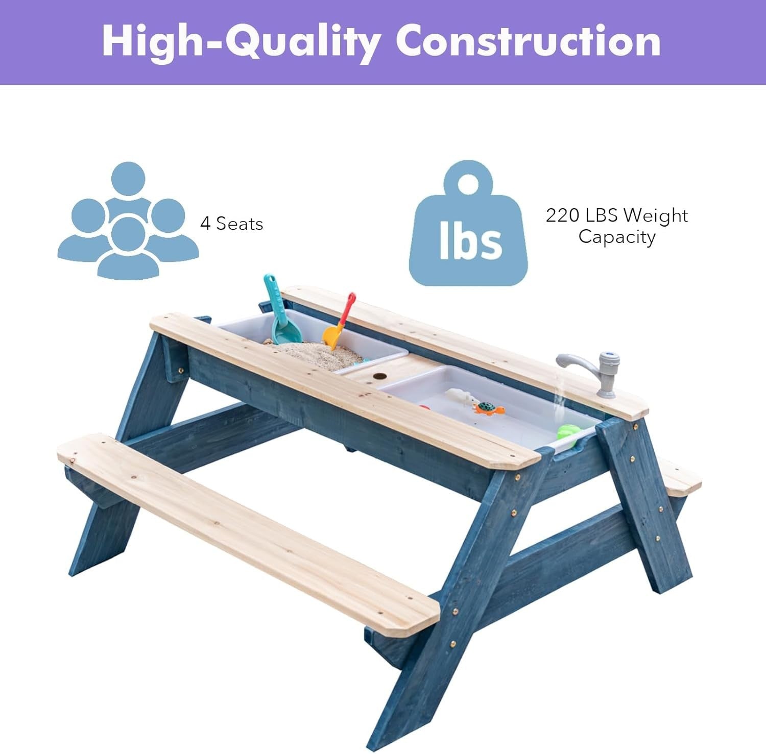 Kids 3in1 Sand & Water Activity Table Wooden Picnic Bench Blue Orange