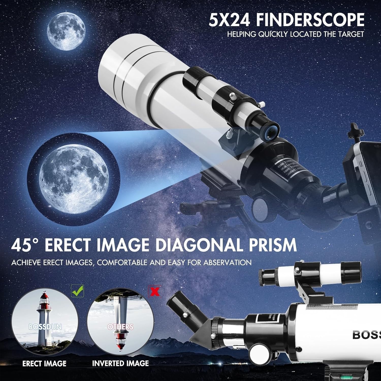 70mm Refractor Telescope 20–200X FMC Lens with Tripod & Phone Adapter
