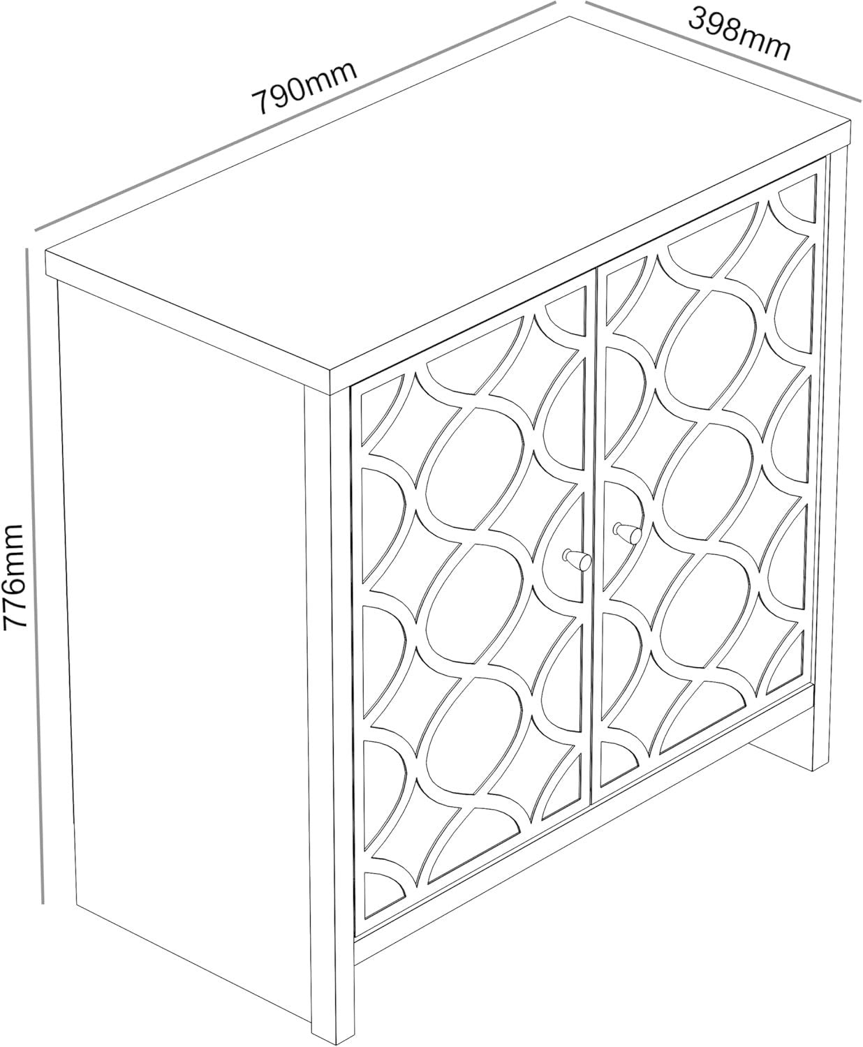 Grey Mirrored Sideboard Cabinet 2 Door Storage Unit for Hallway Living