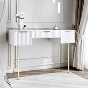 White Modern Dressing Table 3 Drawer Gold Handles Desk Vanity Makeup Storage