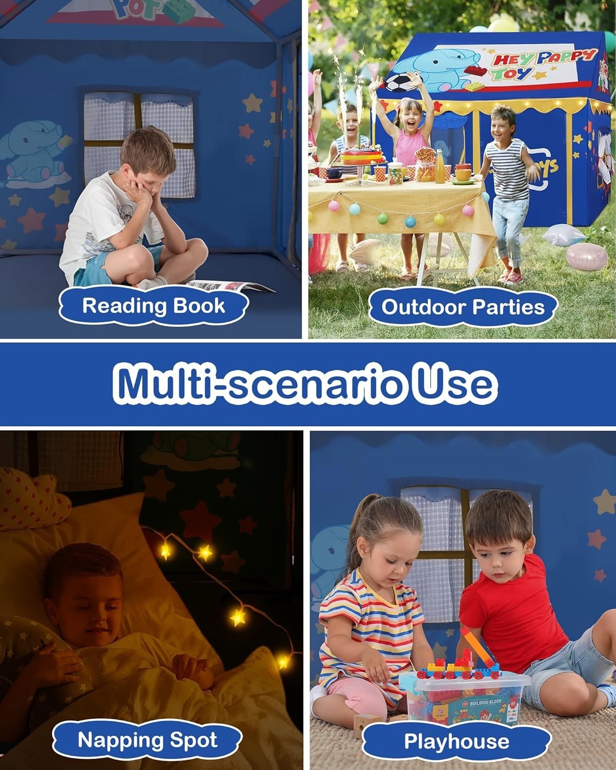 Kids Indoor Outdoor Play Tent w Lights Toy Set 3 Windows Large