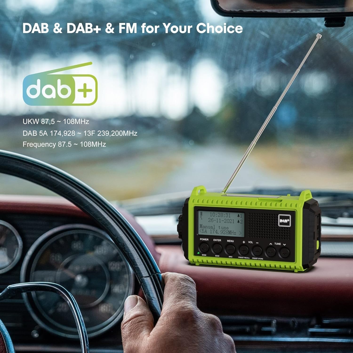 Portable DAB+ FM Emergency Radio Solar Hand Crank 5000mAh SOS
