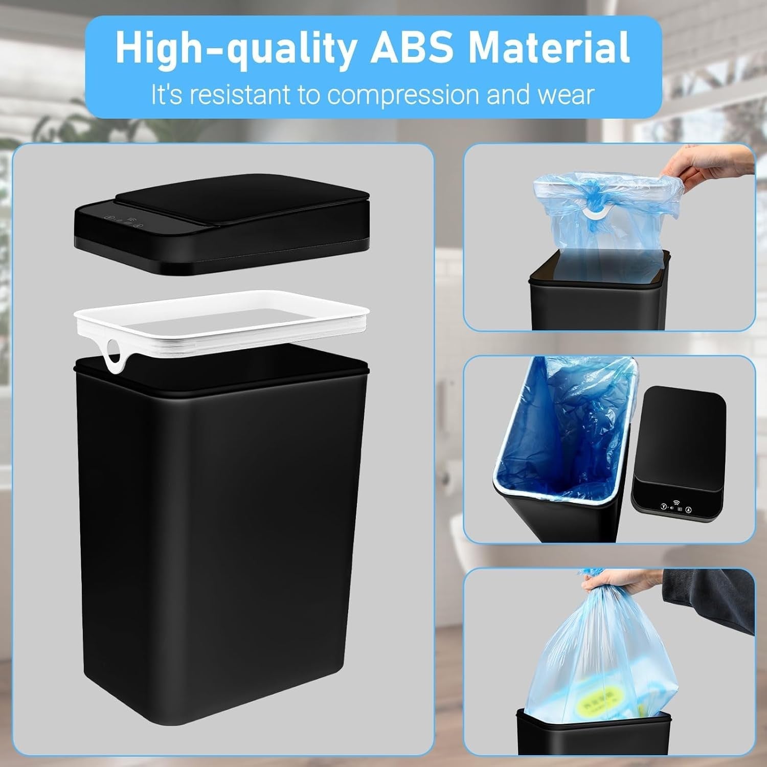 2 Pack Touchless Motion Sensor Bins 12L & 18L Slim Black