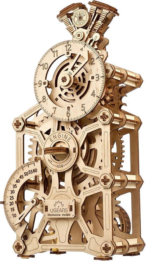 Mechanical 3D Wooden Engine Clock Puzzle Kit with Moving Pistons & Adjustable
