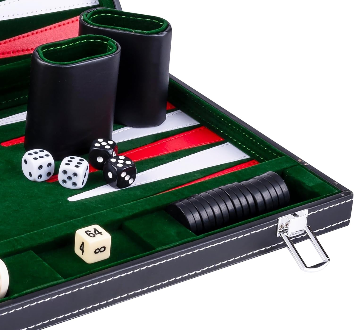 15” Backgammon Set Luxury Faux Leather Attache Case Green Travel Board