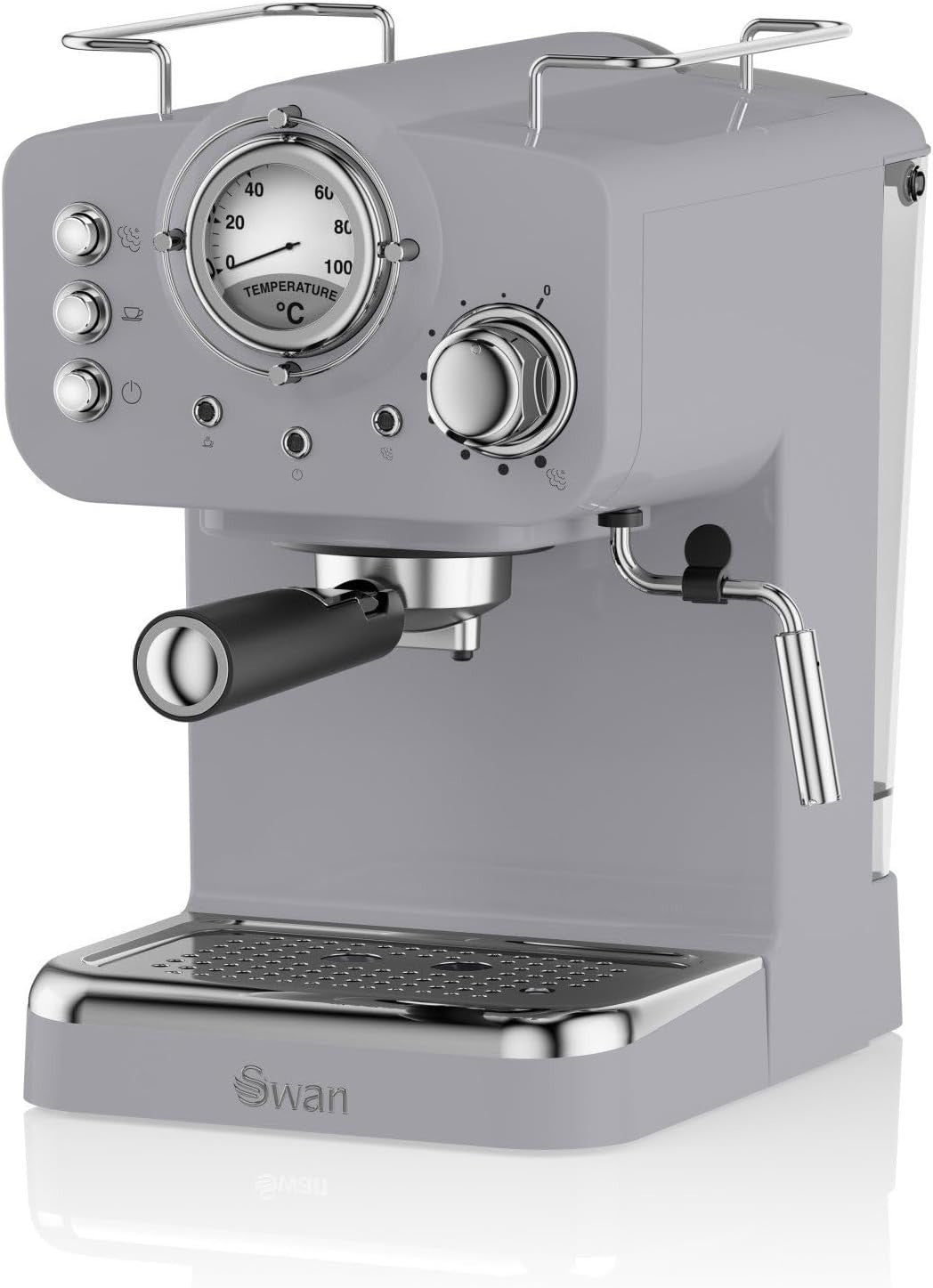 Retro Espresso Coffee Machine 15 Bar Pressure Milk Frother 1.2L Tank 1100W Grey