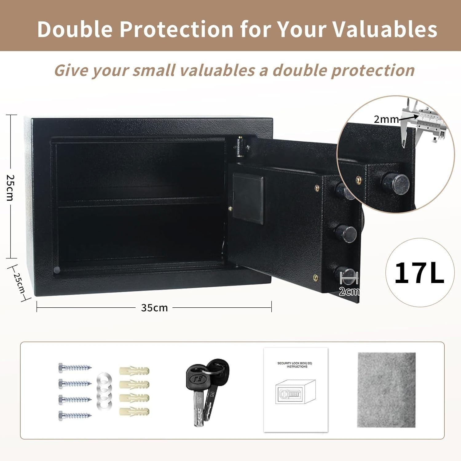 17L Fireproof Digital Safe Box Alarm Sensor Light Cash Security Safe