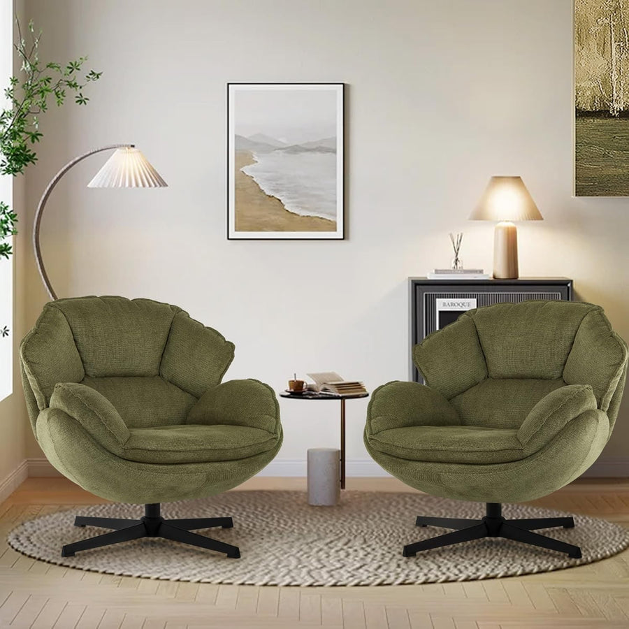 Swivel Accent Chairs Set of 2 | Upholstered Armchairs with Metal Base