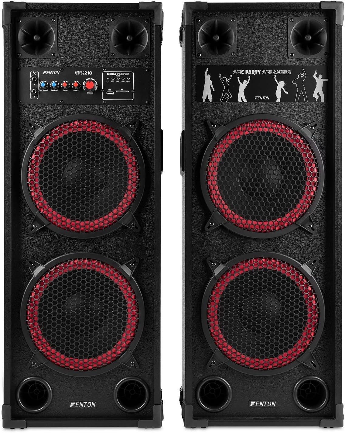 Bluetooth Karaoke Speaker System 1200W 2x10" Party Speakers w/ Mics