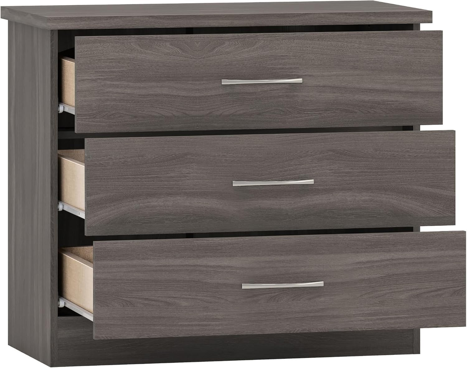 Black Wood 3 Drawer Chest Modern Bedroom Storage Unit Soft Close 81cm