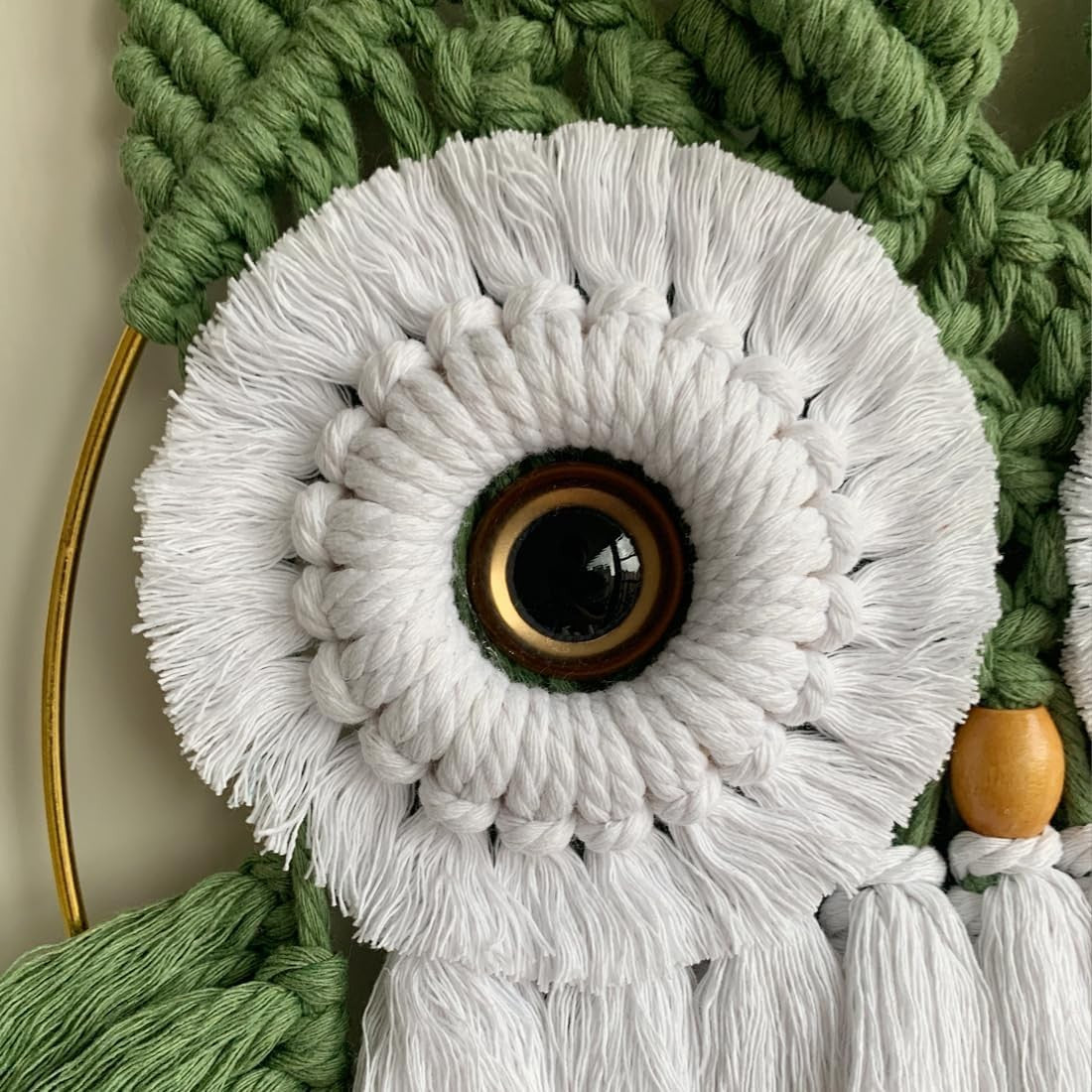 Avocado Green Macrame Owl Wall Hanging Boho Fiber Art Decor