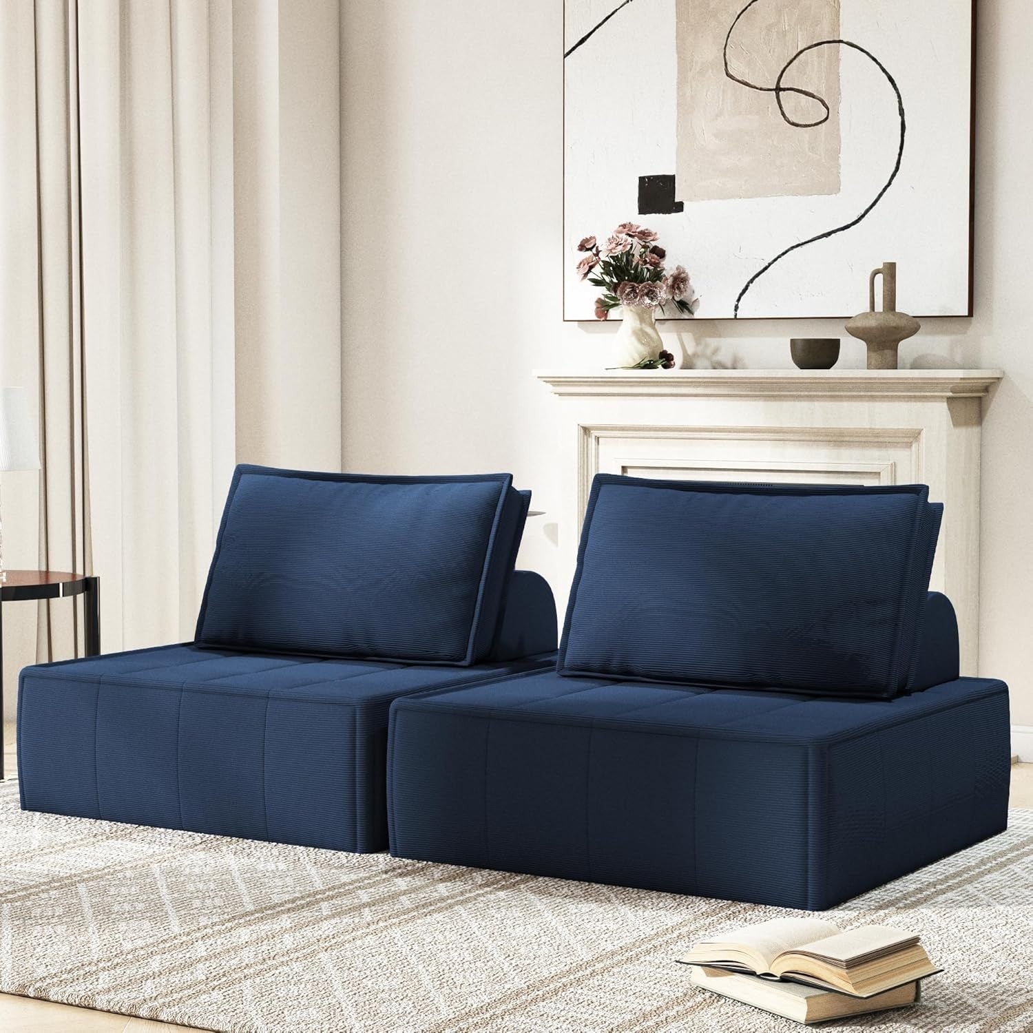 Modular Corduroy Sofa Bed 2-Seater | Deep Seat Sleeper for Small Spaces