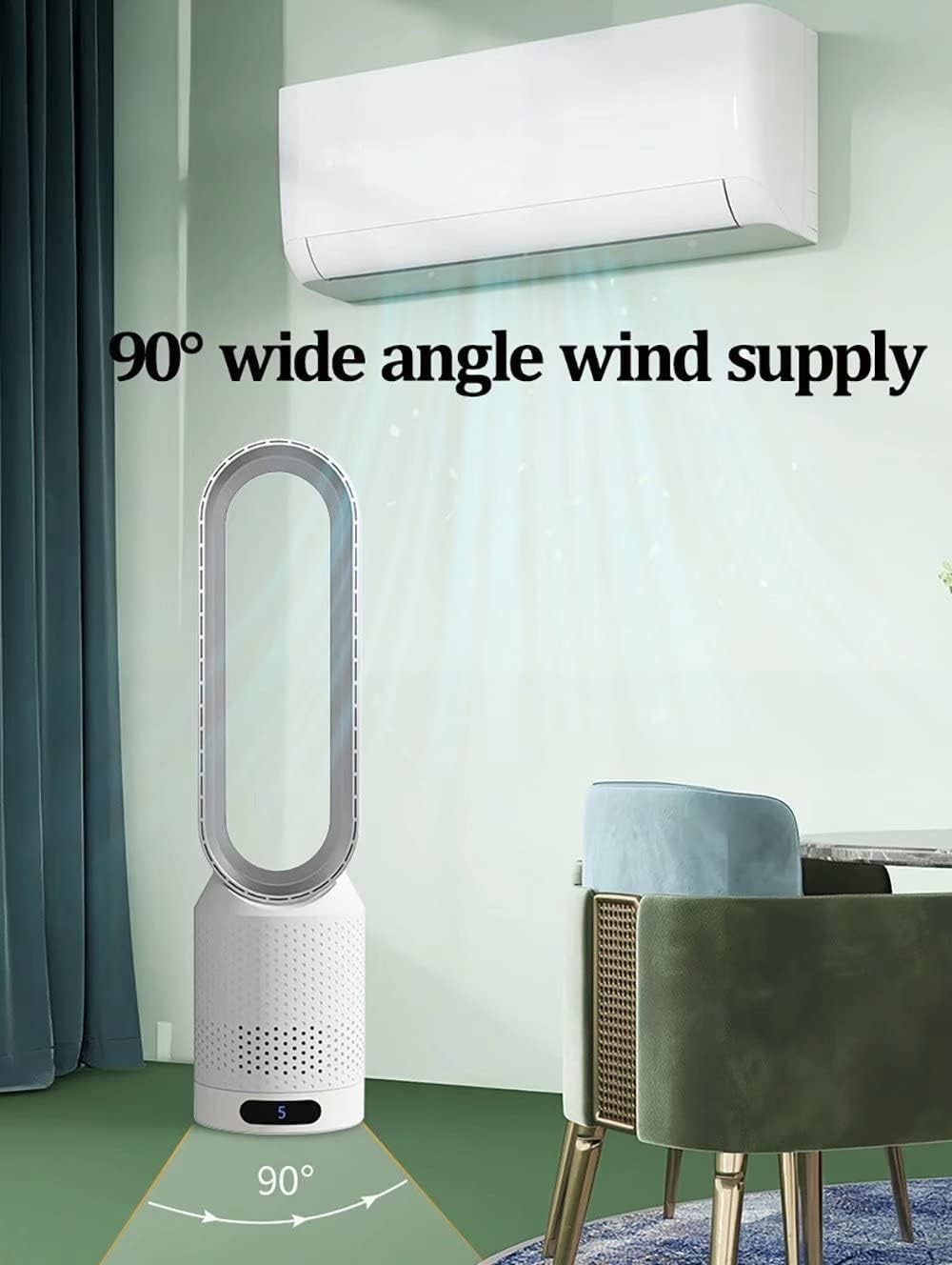 Bladeless Tower Fan 2-in-1 Air Purifier 8-Speed LED Touch Remote Control Gold