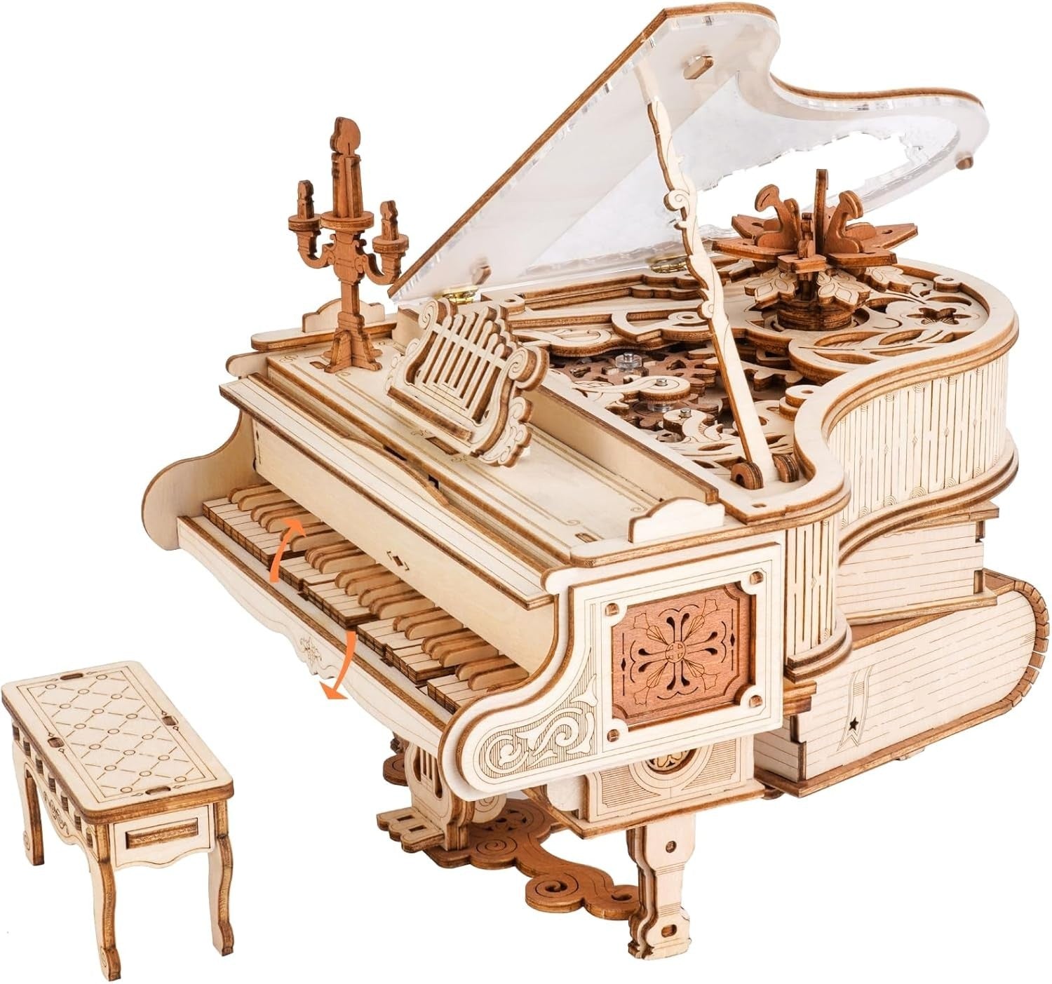 3D Wooden Magic Piano Music Box Puzzle DIY Mechanical Model Gift Kit