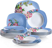 18 Piece Porcelain Dinner Set for 6 Floral Plates Bowls Microwave Safe